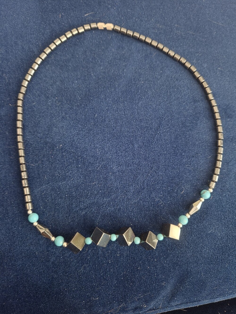 Hematite and Turquoise Beaded Women's Necklace- Energy Healing